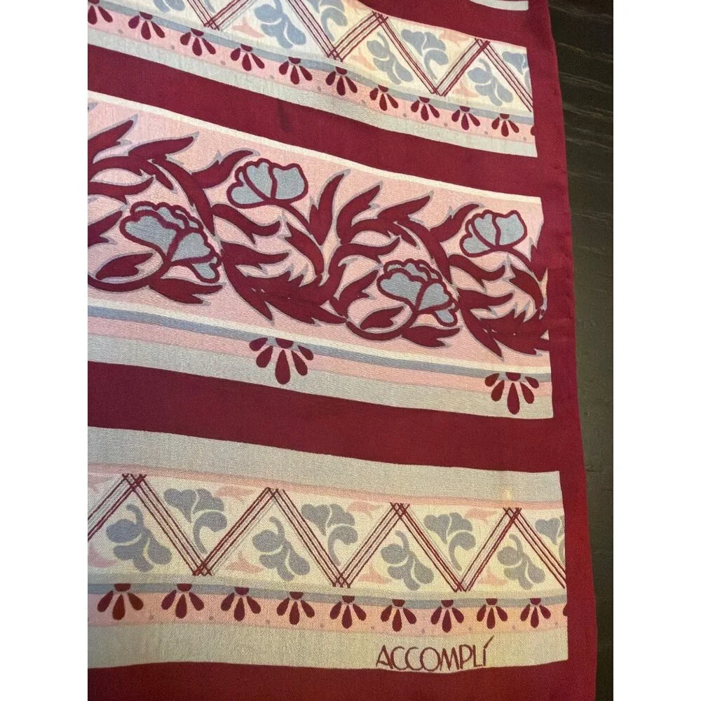 Vintage 80s Accompli Burgundy & Pink Floral Patterned Scarf‎ Traditional